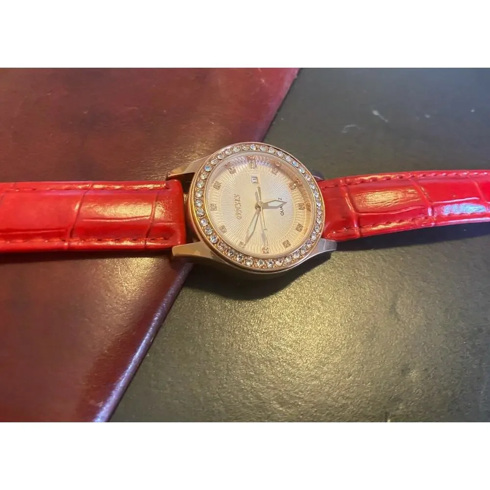 Women's 32mm DNSIS Watch, Rose Gold Tone, Crystal accents, WR, Leather Band